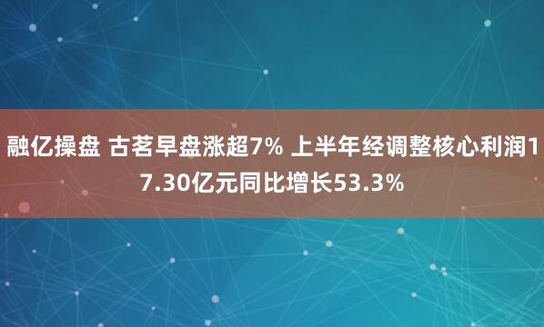 融亿操盘 古茗早盘涨超7% 上半年经调整核心利润17.30亿元同比增长53.3%